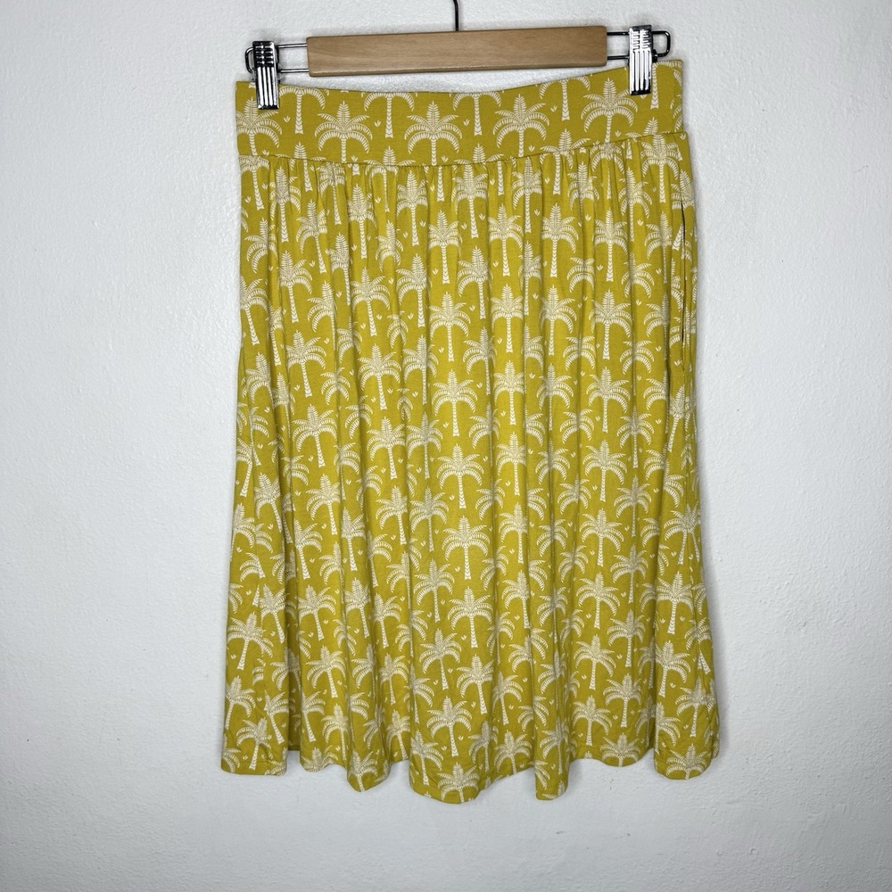 Boden Pull On Jersey Golden Yellow Palm Tree Mini Skirt Womens 6 Long Pockets